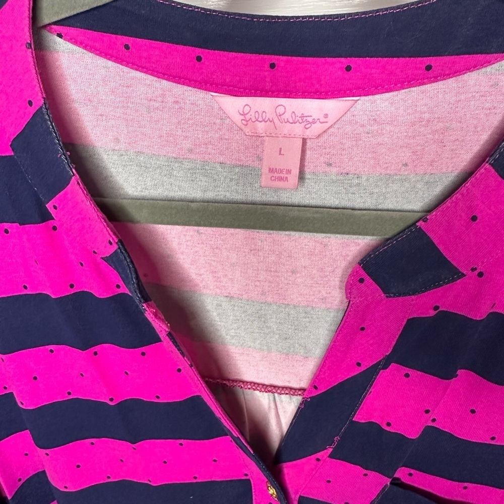 Lilly Pulitzer Beckett Stripe Balloon Sleeve Cinch Waist Pink and Navy Dress - Picture 3 of 5